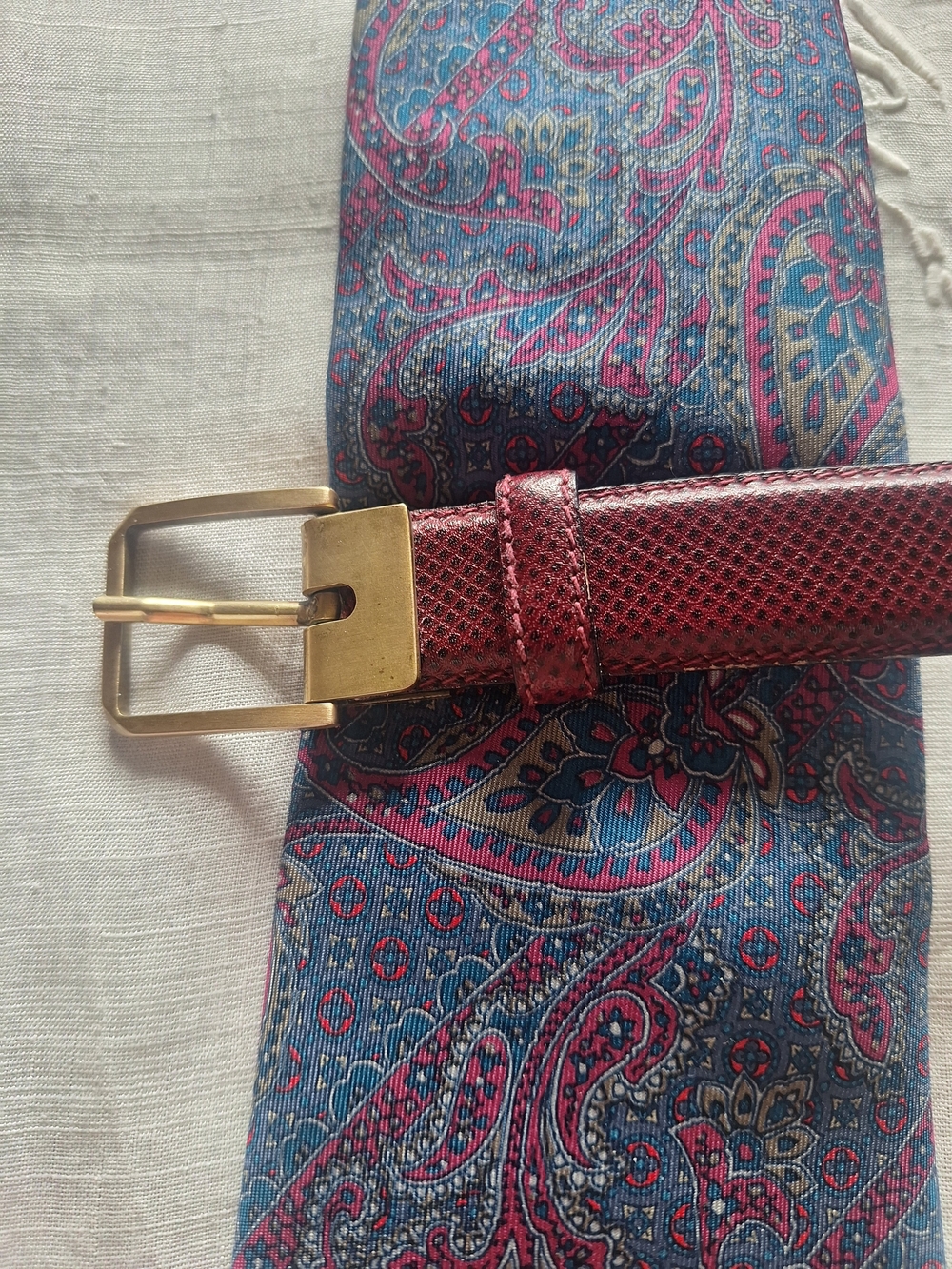 Classic Burgundy Leather Belt with Brass Buckle